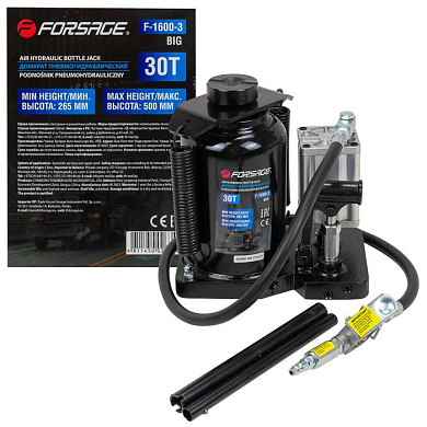 Домкрат бутылочный пневмогидравлический 30 т, 265-420 мм, Forsage F-1600-3