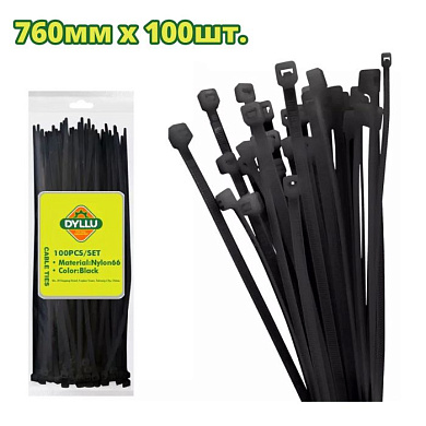 Хомут-стяжка кабельный 760x9 мм, черные 100 шт, DYLLU DTTEB576090