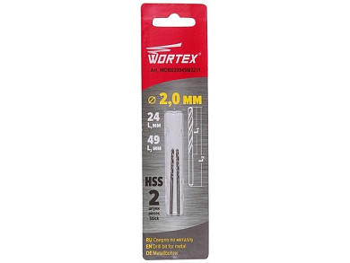 Сверло по металлу ц/х 2.0х24х49 мм HSS, комплект из 2-х шт WORTEX WDB020049M2211