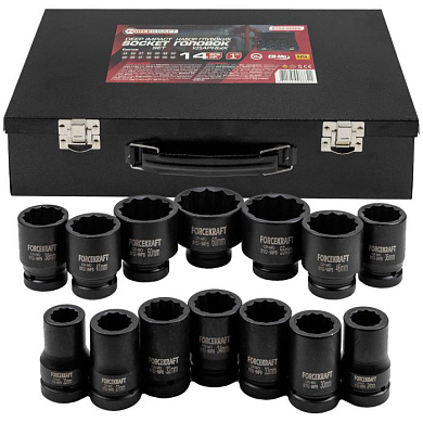 Набор головок ударных глубоких 1'' 14 пр. 12-гр 22,- 60 мм ForceKraft FK-8152-9MPB