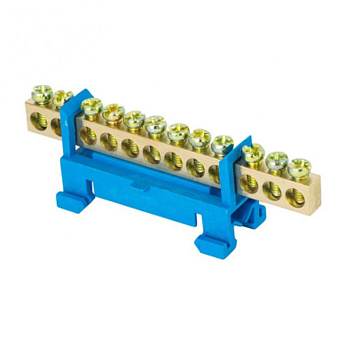 Шина "0" N (6х9мм) 12 отверстий латунь синий изолятор тип "Стойка" на DIN-рейку EKF PROxima sn0-63-12-sb