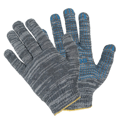 Перчатки трикотажные х/б, с ПВХ покрытием Точка из 6-и нитей, 7,5 кл. вязки, серый