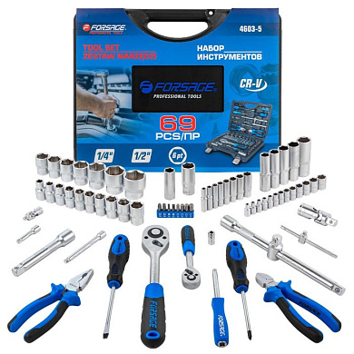 Набор инструментов 69 пр., 1/4'&1/2'', 6-гр. Forsage F-4603-5