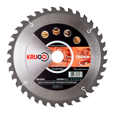 Диск пильный Krugo, 250 x 30 мм, 36Т