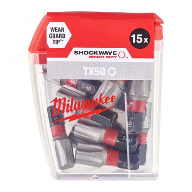 Бита ударная для шуроповерта Shockwave Torx T50, 25 мм. 15 шт. Milwaukee 4932430892