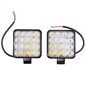 Фара светодиодная OFF ROAD 85*85(10)*17 мм квадратная 1V/4V 48W 6000К компл шт 16 диодов SKYWAY S07201094