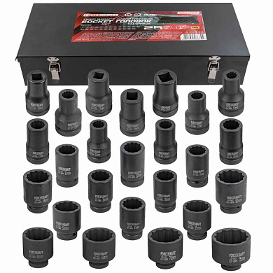 Набор головок ударных глубоких 1'' 25 пр. 12-гр 17-75 мм ForceKraft FK-8251-9MPB