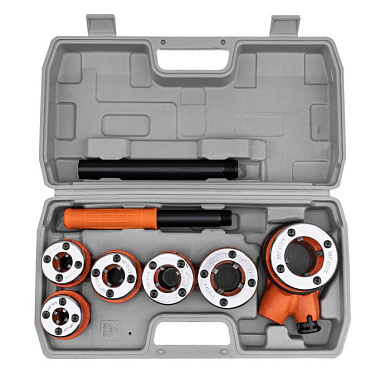 Набор клуппов 1/4-3/8-1/2-3/4-1-1,25, плашкодержатель с трещоткой, 9 пр. Sparta 773355