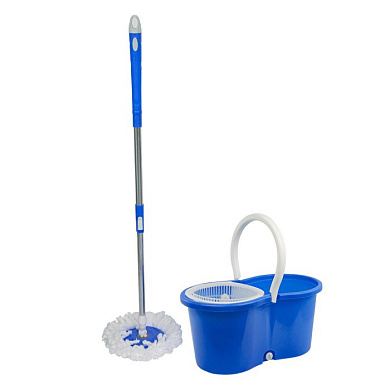 Швабра большая c вращающейся насадкой для мытья пола в комплекте с ведром для отжима, цвет синий WMC TOOLS WMC-18(blue)
