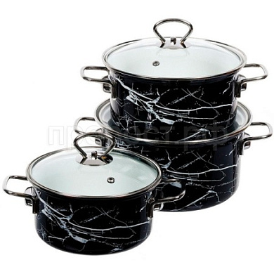 Набор кастрюьЧерный мрамор-1-ЭЛИТ, 1, 1.5, 2,3 Керченский металлургический завод 51915-ЧЁРНЫЙ МРАМОР