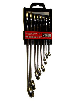 Набор комбинированных ключей отогнутых на 15 гр. 7-19 мм 8 пр. BAUM 33-08MP