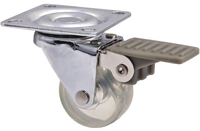 Колесо меб. SHIFT d35 h51 с площадкой с торм., прозрачный AKS 20813