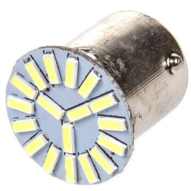 Автолампа диод S25 (P21W) 12V 18 SMD BA15s 1-конт Белая комп.2 шт противотуманки/поворот/задн SKYWAY S08201250