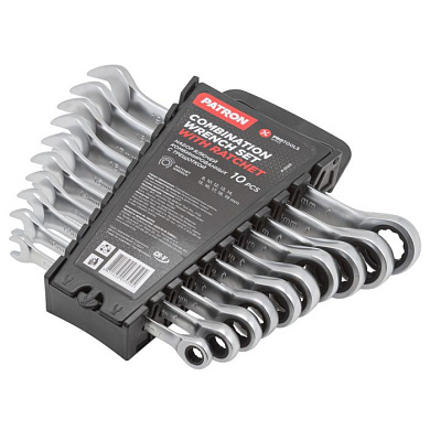 Набор трещоточных комбинированных ключей 8, 10, 12-19 мм, 10 пр. PATRON P-51102