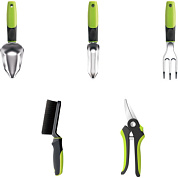 Набор садовых инструментов "Deli", 5 пр (секатор, лопата 2 шт, грабли, щетка), зеленый, черный