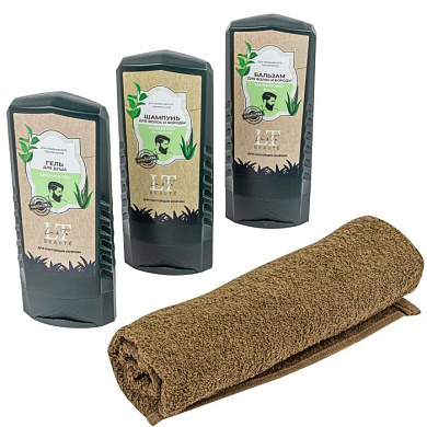 Набор, шампунь.бальзам.гель для душа.полотенце.пакет 30*30 La and Te beaute LTMEN5