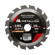 Диск пильный тв. спл. Ultra 190x30/20/16 мм, 16 зуб, Т=2,4 мм по старой древесине/гвозди METALLICA 903773