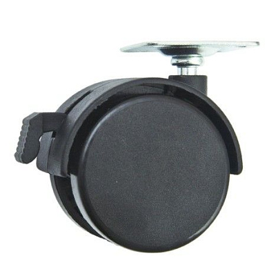 Колесо меб. пласт. d50 с площадкой с торм., черный AKS 11080