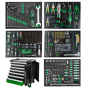 Набор инструментов 274+12 пр в 7-ми полочной тележке и дополнительной боковой секцией RockForce RF-55300+12