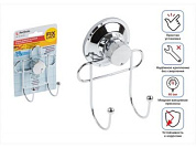 Крючок двойной настенный на вакуумной присоске, хром. сталь, FIX LOCK, Perfecto Linea 35-381240