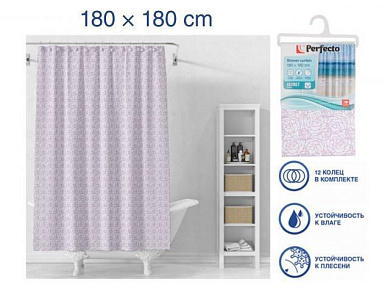 Шторка для ванной, 12 колец в комплекте, 180x180 см, Secret, розы, Perfecto Linea 36-118108