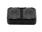 Розетка 2-ая, открытая, с/з, брызг. защ. черная, Пралеска Аква, IP54 Bylectrica РА16-303чер