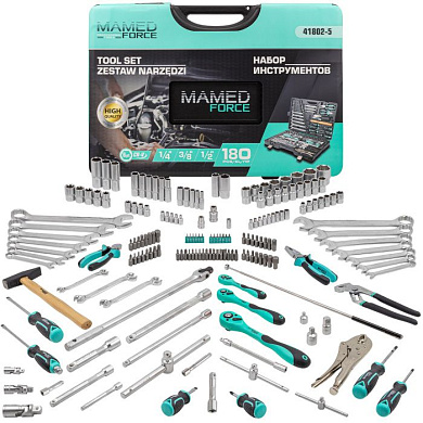 Набор инструментов 180 пр. 1/4''&3/8''&1/2'', 6-гр. MAMEDFORCE MF-41802-5