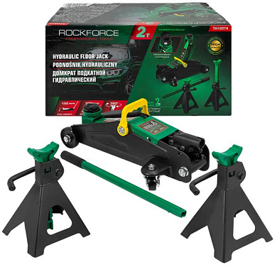Домкрат подкатной гидравлический 2 т, 130-330 мм с комплектом аксессуаров RockForce RF-TH12074