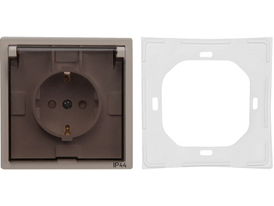 Розетка 1-ая с з/к крышкой прозрачн (скрытая, с/з, з/ш, брызг. защ.) песочная, Carre, Bylectrica РС16-0636 песочн