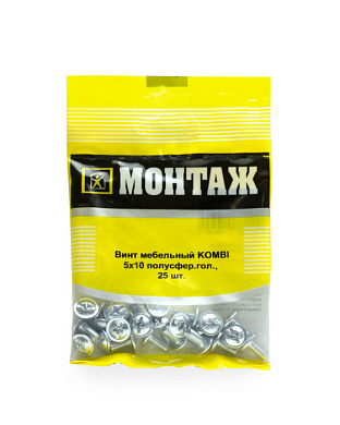 Винт мебельный 5х10, шлиц KOMBI, цинк, 25 шт МОНТАЖ BM001350