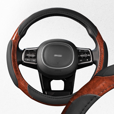 Оплетка экокожа M Wood- подушечки Черно/Коричневая SKYWAY S01102002