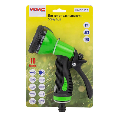 Пистолет-распылитель пластиковый с регулировкой подачи воды, 10 режимов распыления WMC TOOLS WMC-TG7201017