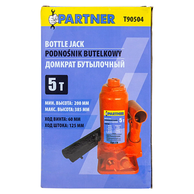 Домкрат бутылочный 5 т, с клапаном, 200-385 мм Partner PA-T90504
