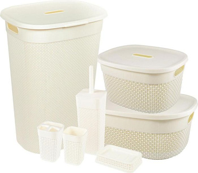 Набор для ванной комнаты OSLO Ideal 7 предметов молочный Пластик Репаблик PT1329МЛ-1