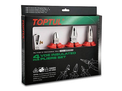 Набор бокорезы, плоскогубцы, тонкогубцы, клещи 4 пр.. диэлектрические Toptul GAAE0406