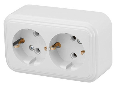 Розетка 2-ая, открытая, с/з, белая, Стандарт, RA16-238-Б, Юпитер JP7410-07