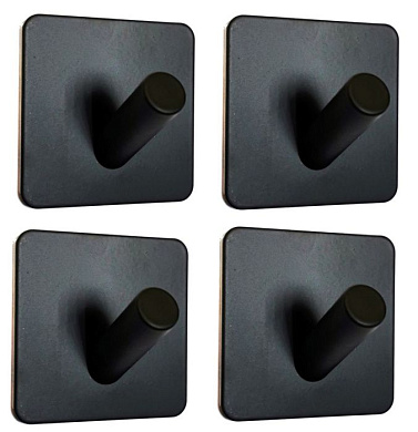 Крючок-вешалка (4 шт.) на клеевой основе, нержавеющая сталь, черный Ledeme L216B-4