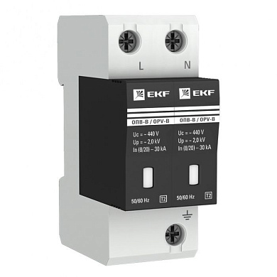 Ограничитель импульсных напряжений ОПВ-B/2P In 30кА 440В с сигн, EKF PROxima opv-b2