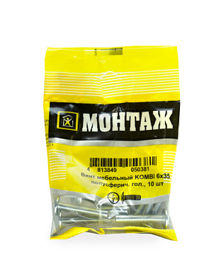 Винт мебельный 6х35, шлиц KOMBI, цинк, 10 шт МОНТАЖ BM001364