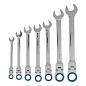 Набор ключей комбинированных с трещоткой, 8-19 мм, 7 шт., шарнирные, CrV Gross 14891