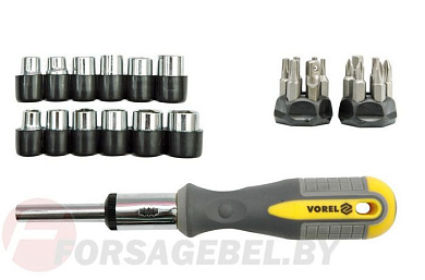 Отвёртка реверсивная с головками и битами набор 29 пр. CrV Vorel 60975