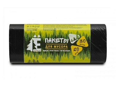 Мешки для мусора, 30 л, 20 шт, "Е-", черные, 48х57,5 см/5,6мкм РОМАШКА ЕЛР30-20/50