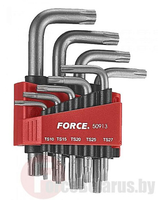 Набор ключей Torx 5-ти лучевых с отверстием Г-образных TS10-TS50 9 пр. Force 50913