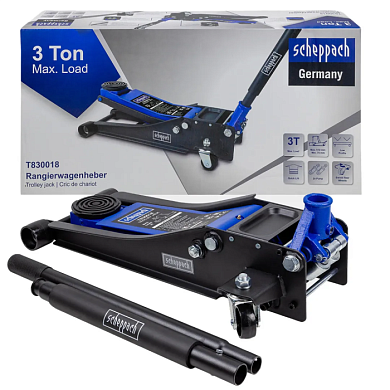 Домкрат подкатной гидравлический 3 т, 75-510 мм, низкопрофильный двухпоршневой с резиновой накладкой Scheppach Sch-T830018
