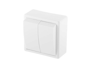Выключатель 2 клав., открытый, до 6А, белый, Эконом, А5 6-118, Юпитер JP7421-02