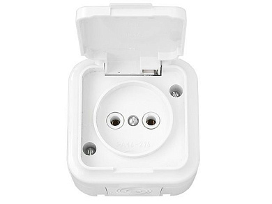 Розетка 1-ая (открытая, б/з, брызг. защ.) белая, Пралеска Аква, (IP54 пылебрызгозащищенные) Bylectrica РА16-296