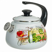 Чайник эмалированный цельноштампованный со свистком 2 л, белый с декором Керченский металлургический завод 43604-102/6-У4Бл