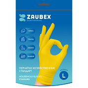 Перчатки латексные хозяйственные "Zaubex", р-р L, желтый