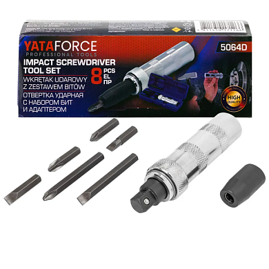 Отвертка ударная с набором бит PH, SL и адаптером 8 пр YATAFORCE YF-5064D