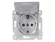 Розетка 1-ая, скрытая, без рамки, с/з, шторки,с крышкой, серебро, RITA, 16 A, 250 V, IP 20, Mutlusan 22006110282